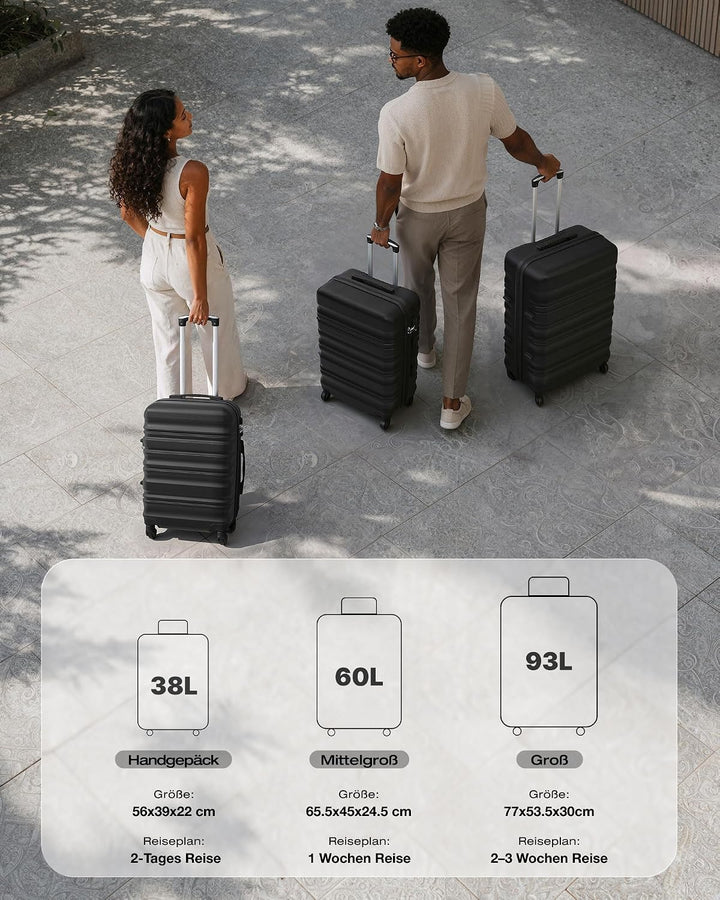 COOLIFE Hartschalen-Koffer Trolley Rollkoffer Reisekoffer mit TSA-Schloss und 4 Rollen (Schwarz, Han