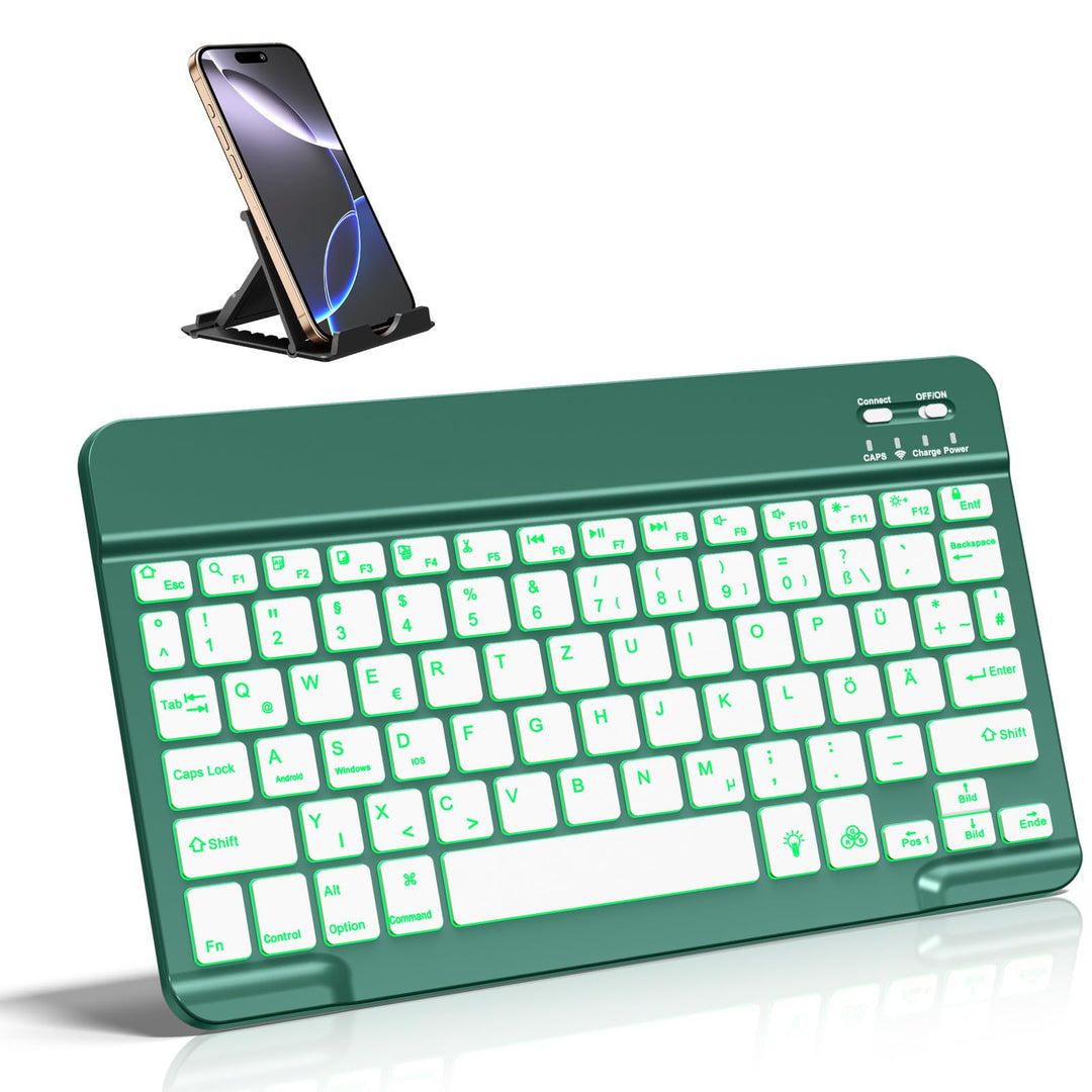 Vobafe Bluetooth Tastatur mit Telefonhalter für iPad Air/Pro/Mini/A16/11/10.9/10.2/iPhone, Kabellose