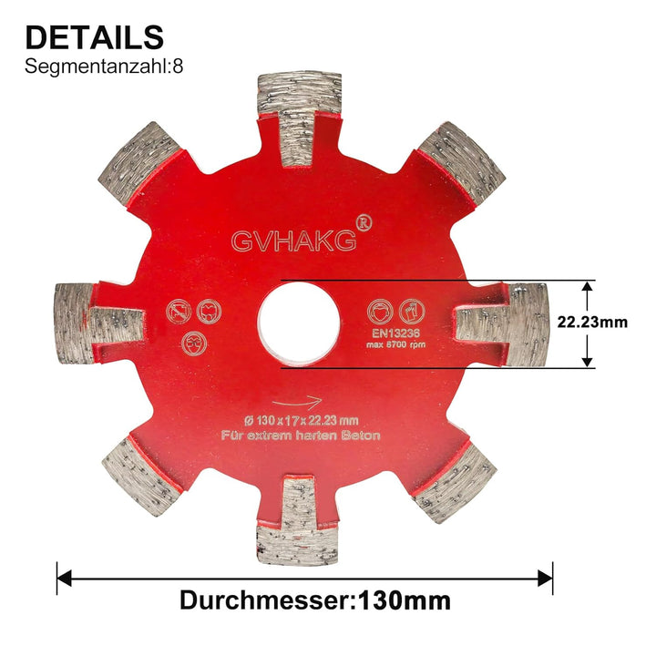 Diamant Frässcheibe 130mm, 17 mm Räumscheibe 8 Segmente U-förmige Nut Verbreiten Für Fussbodenheizun
