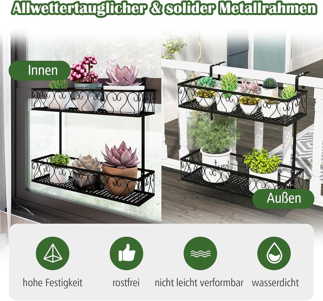 RELAX4LIFE Blumentopfhalter Balkon 2-Tier, Hängendes Blumenregal Metall, Hängeregal mit verstellbare