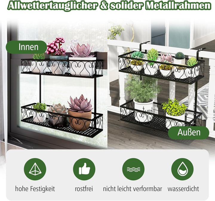 RELAX4LIFE Blumentopfhalter Balkon 2-Tier, Hängendes Blumenregal Metall, Hängeregal mit verstellbare