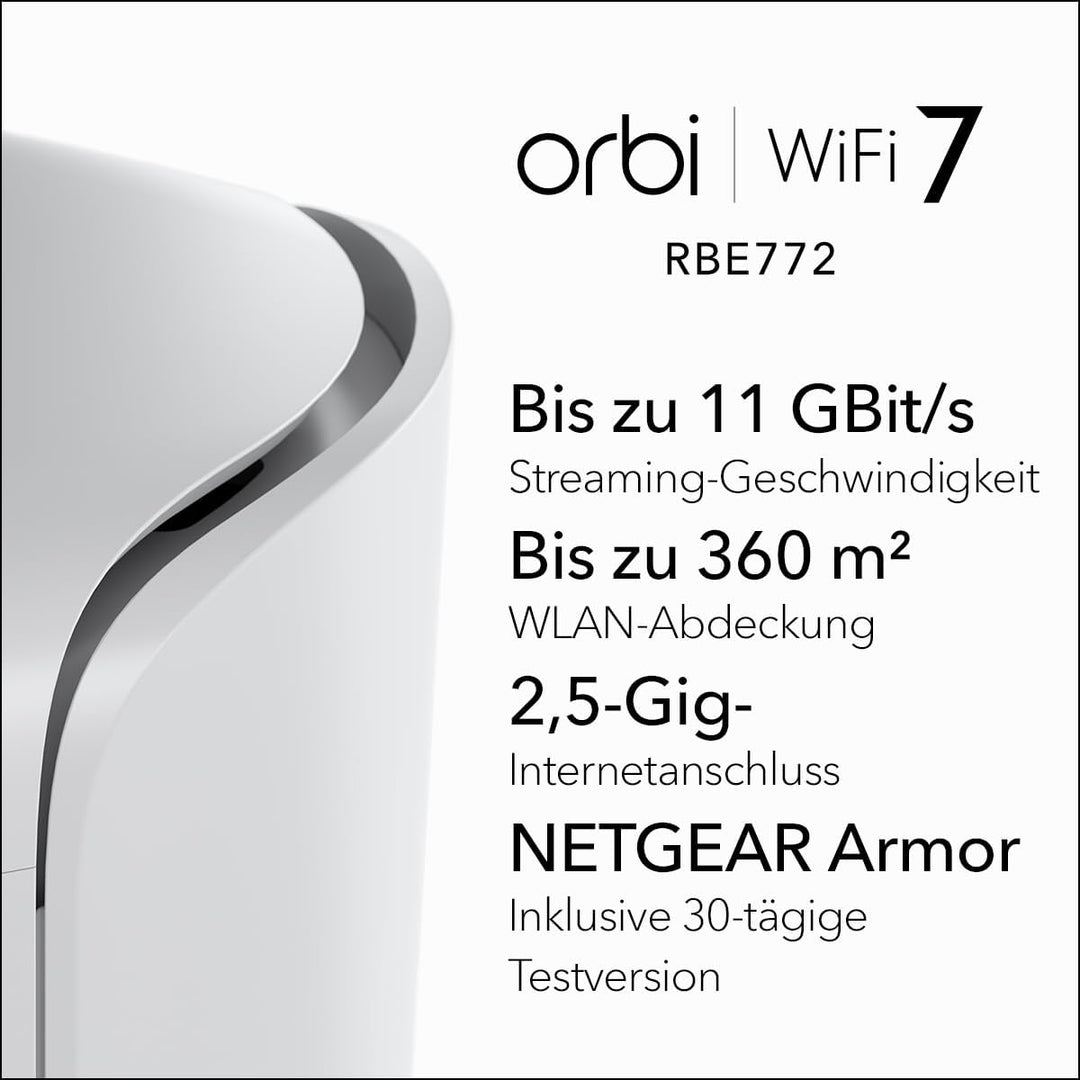 NETGEAR Orbi Serie 770 | Mesh WiFi 7 System | RBE772 | Mesh WiFi 7 Router und 1 Satellit | Bis zu 11