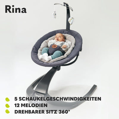 LIONELO Rina Babywippe und Liegestuhl 2in1, Fernbedienung, 360° drehbarer Sitz, zwei Schaukelrichtun