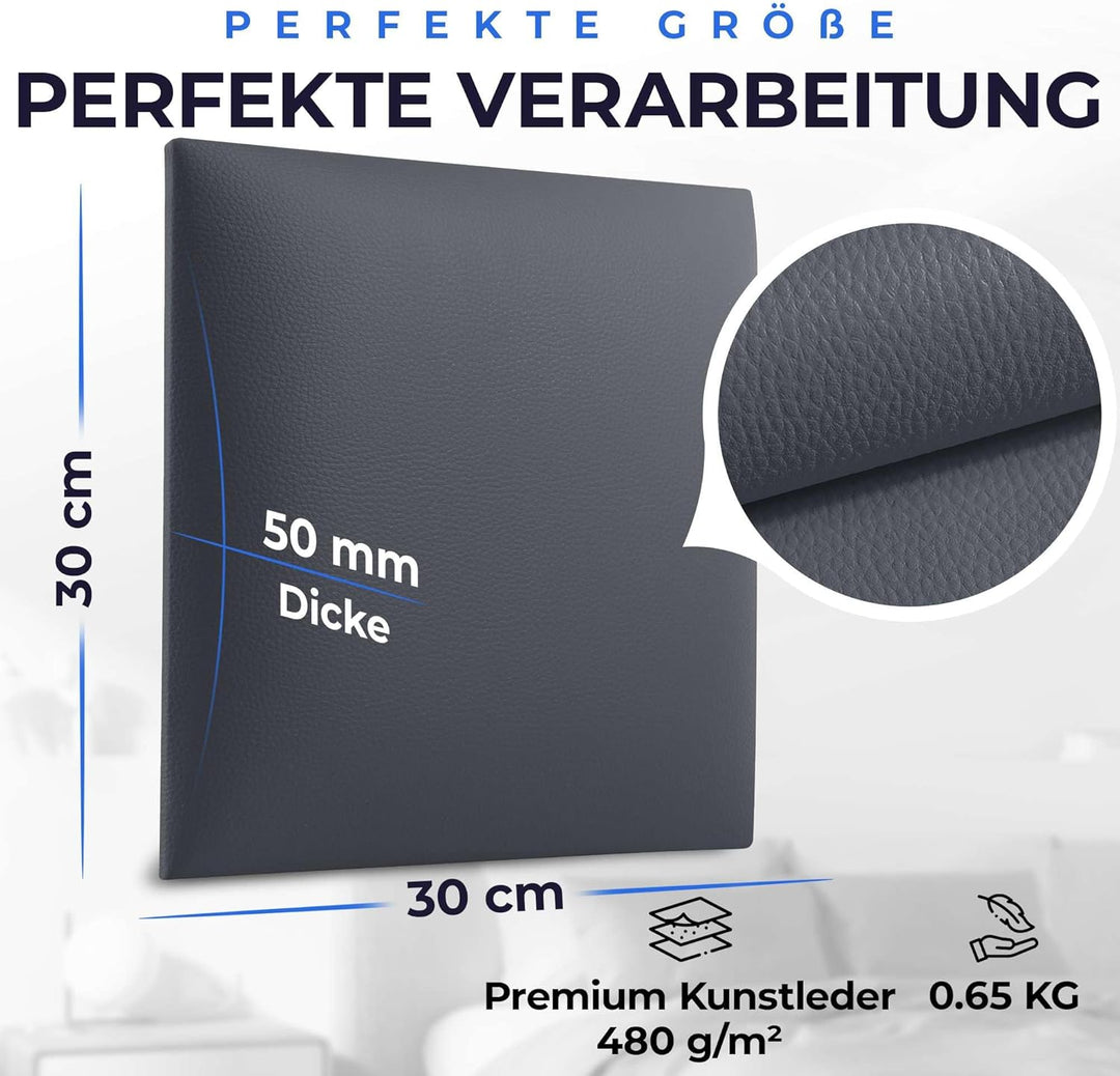 softwalls Wandkissen Leder mit 50mm Polsterung - Bett Kopfteil Wandpolster - Wandverkleidung - Wandp