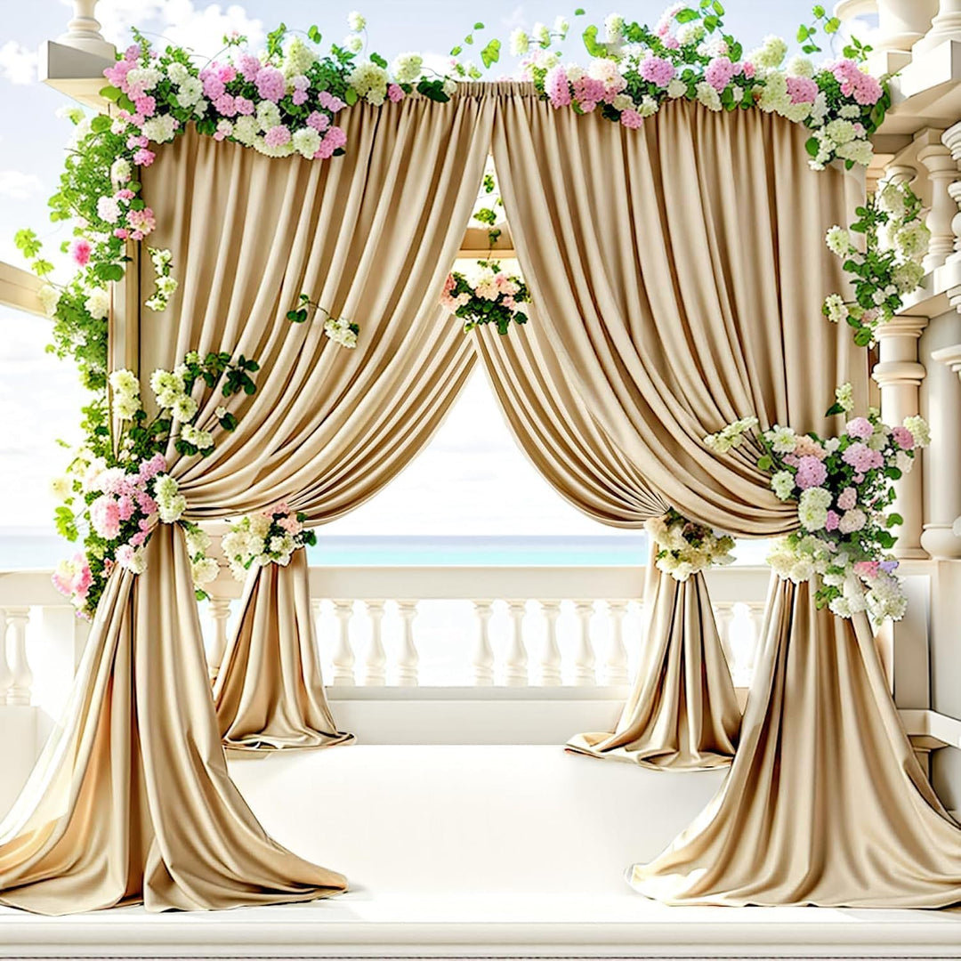 3×3 m Beige Hochzeit Hintergrund Vorhang, 2 Platten 1,5×3m Faltenfreie Seide Polyester Beige Fotowan