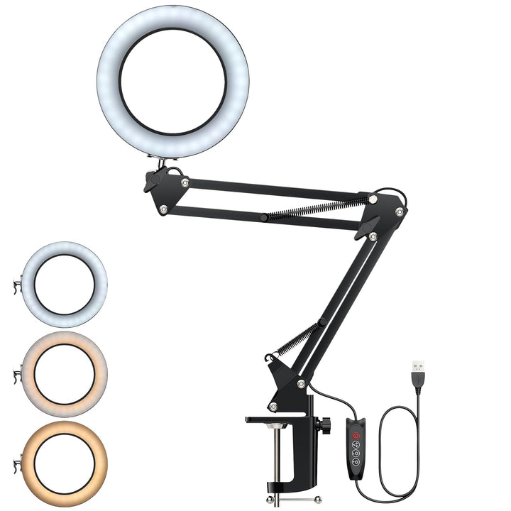 8X/15X LED Lupenleuchte mit Schwenkarm, Lupe mit Licht, Tischlampe mit 3 Farbmodi 10 Helligkeitsstuf