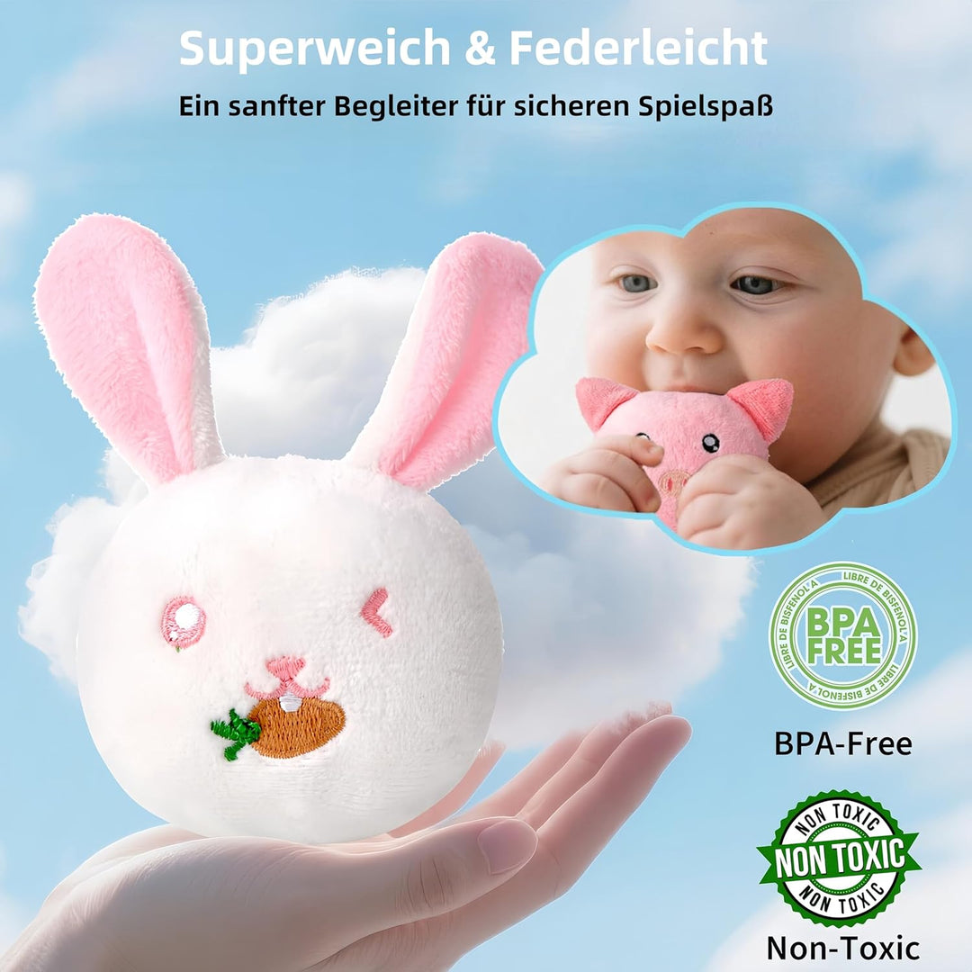 Montessori Baby Spielzeug ab 6 -12 Monate - Weiches Bauernhof-Set mit 6 Tieren, Rassel & Spiegel, Se