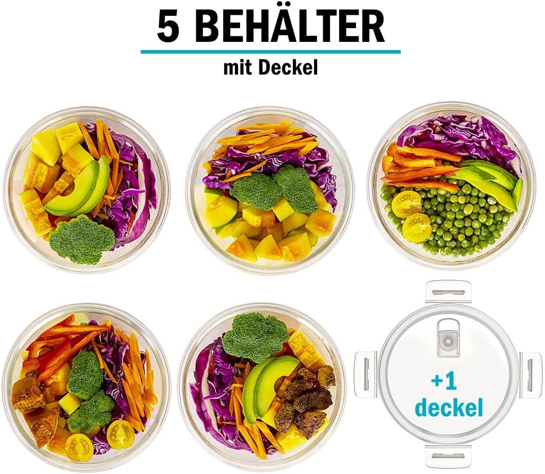 Meal Prep Runde Container aus Glas mit Transparentem Dampfventildeckel – Luftdicht Verschliessbare F