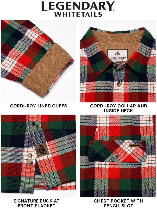 Legendary Whitetails Herren Buck Camp Flanell, Langarm-Karohemd mit Knopfleiste und Cordbündchen S A