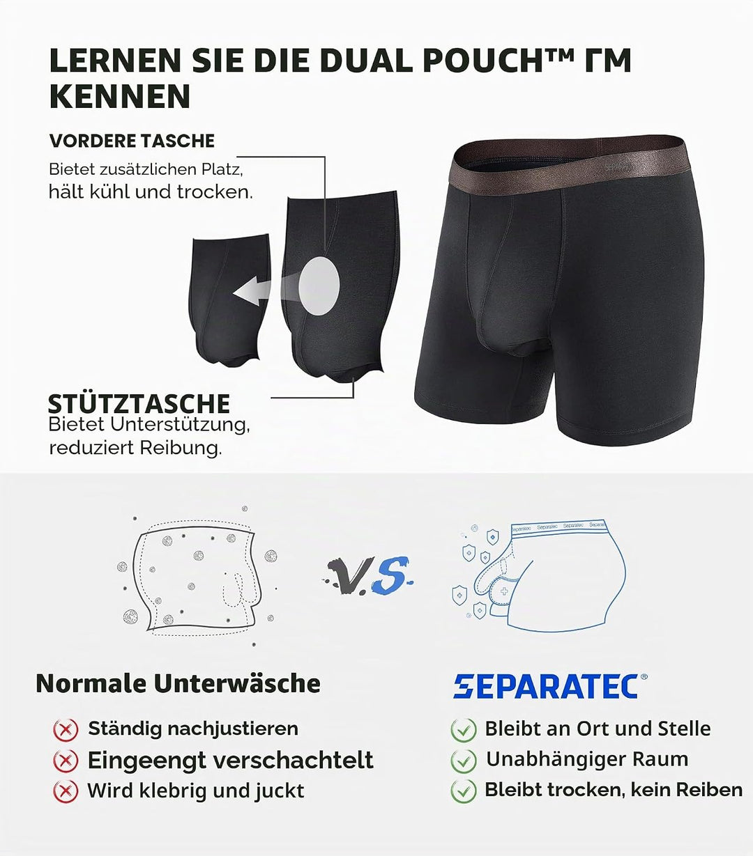 Separatec Herren Boxershorts, Herren Unterhosen aus Bambus-Viskose, atmungsaktiv und weich, Doppelbe