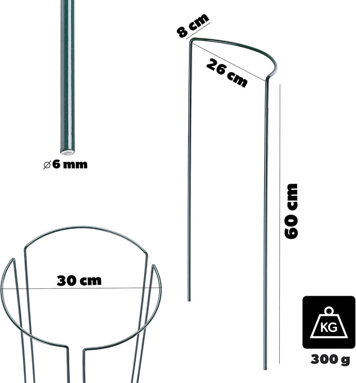 KADAX Staudenstütze 60 cm Höhe, 3 Stück, Pflanzenstütze aus pulverbeschichtetem Stahl, Hortensienstü