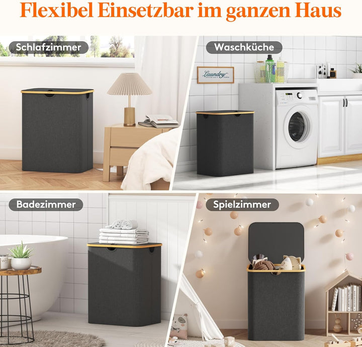 Lifewit 140L Wäschekorb mit Deckel, Grosse Wäschesammler 2 Fächer, Wäschesäcke, Wäschesortierer, Wäs