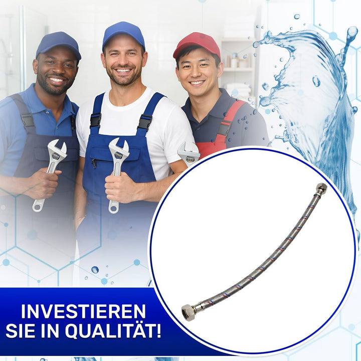 Flexibles Wasseranschluss 40 cm mit Edelstahlgewebe Innengewinde-Innengewinde 3/8” x 1/2” mit einem