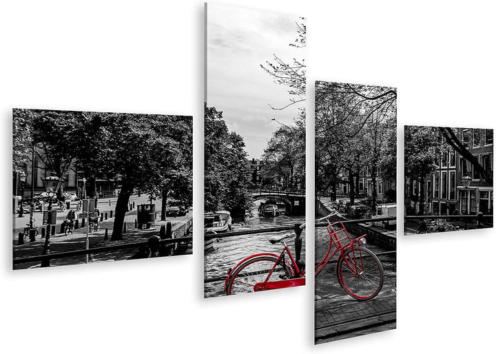 islandburner Bild auf Leinwand Rotes Fahrrad Brücke Schwarz Weiss Bilder Wandbilder Poster Leinwand