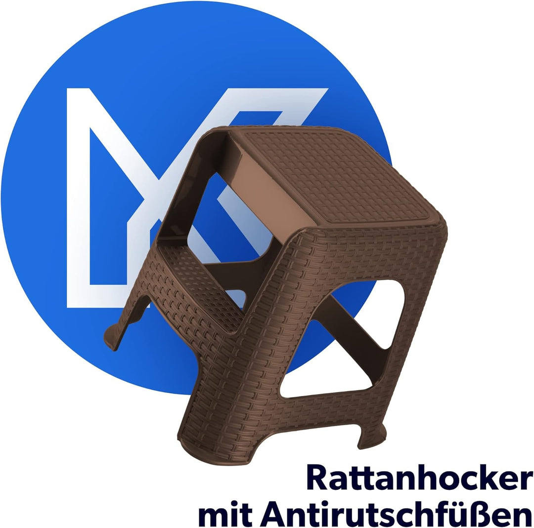 KADAX Hocker aus Kunststoff-Recyclingmaterialien, Tritthocker bis 160 kg, Rattanhocker mit Antirutsc