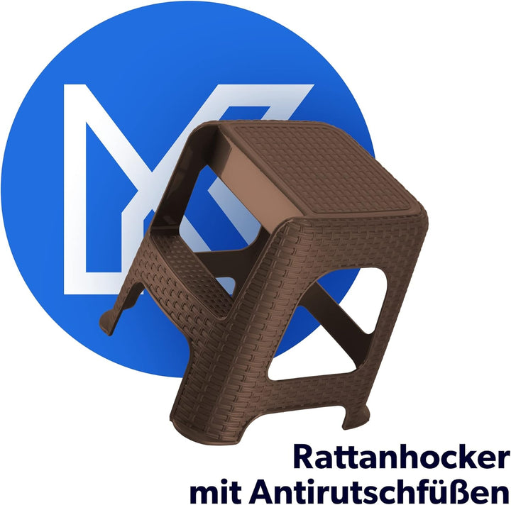 KADAX Hocker aus Kunststoff-Recyclingmaterialien, Tritthocker bis 160 kg, Rattanhocker mit Antirutsc