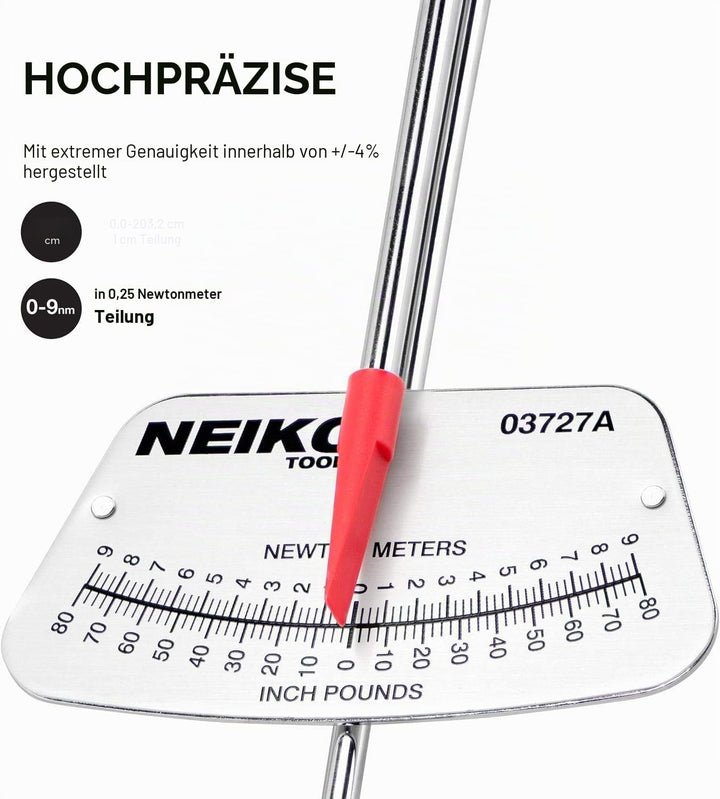 Neiko 03727A 1/4 Zoll Balken Drehmomentschlüssel, SAE und MM Fahrrad- und Automobilschlüssel, liest