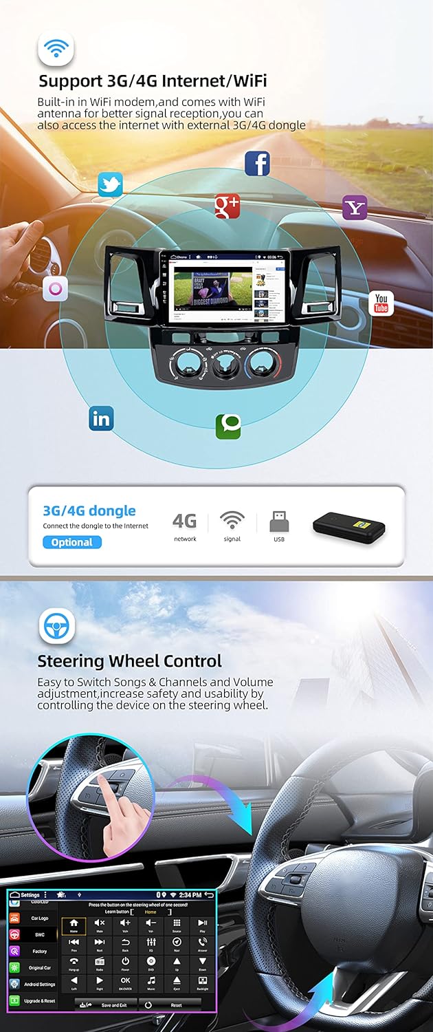 YUNTX [4GB+64GB] Android 12 Autoradio für Toyota Fortuner Hilux 2005-2007-2 Din-[Integriertes Wirele