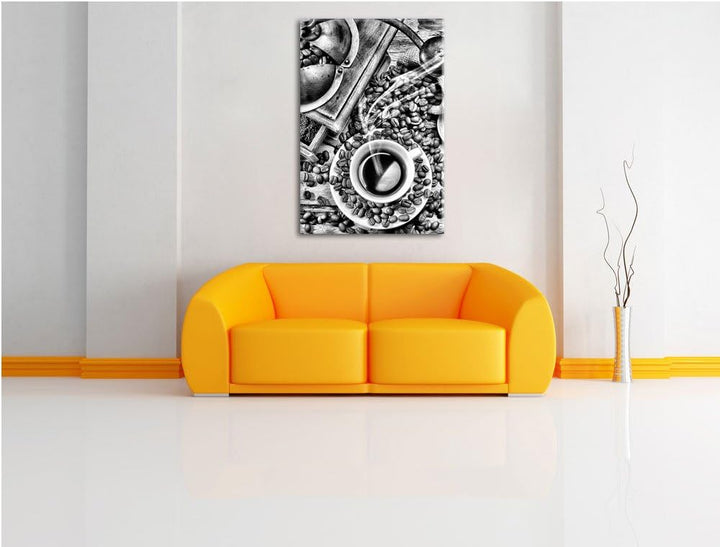 Pixxprint Kaffee Cappuccino / 100x70cm Leinwandbild bespannt auf Holzrahmen/Wandbild Kunstdruck Deko