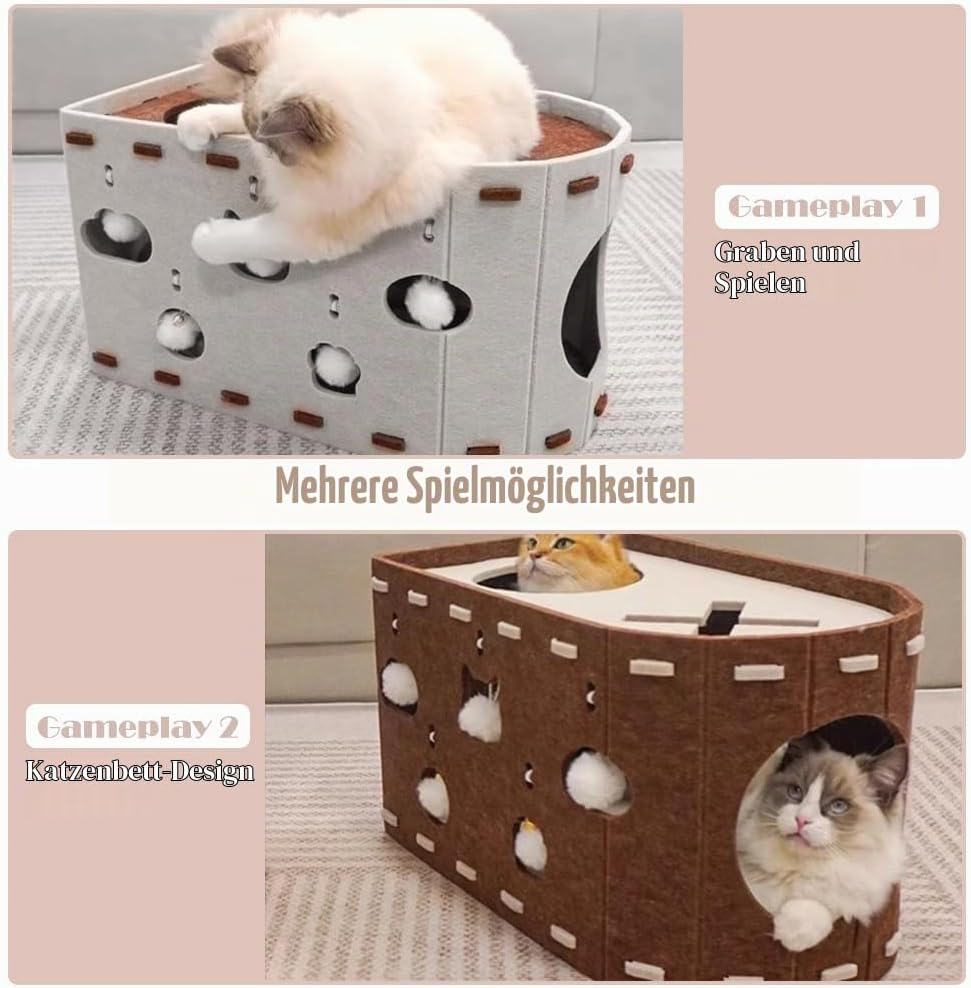 Katzenhöhle Filz, Katzenhaus aus Filz Katzenbett für Katzen, Abnehmbares Katzenbett, Katzenhaus Indo