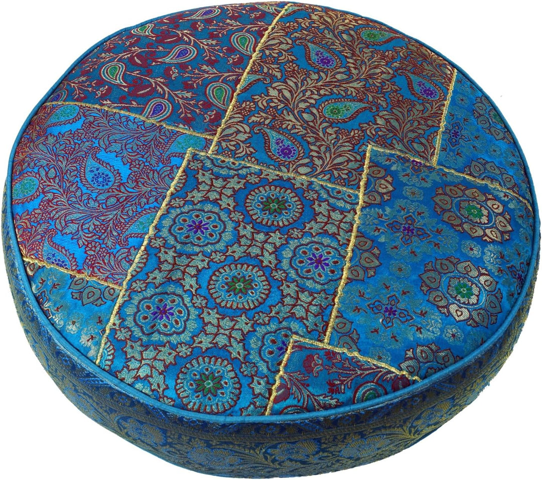 GURU SHOP Orientalisches Rundes Patchwork Kissen 40 cm, Sitzkissen, Bodenkissen mit Baumwollfüllung