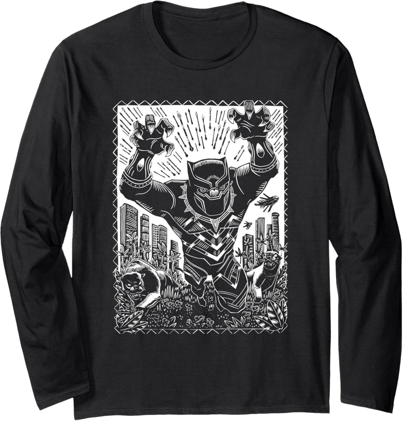 Marvel Black Panther Linocut Black Langarmshirt