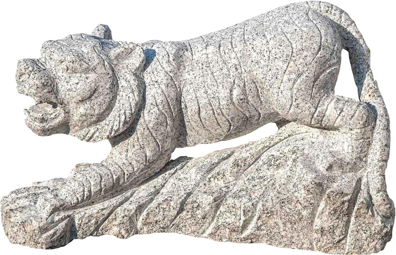 IDYL Granit-Stein Tierfigur Tiger | Frostfest | Länge 40 cm | grau | Asiatische Dekoration für Garte