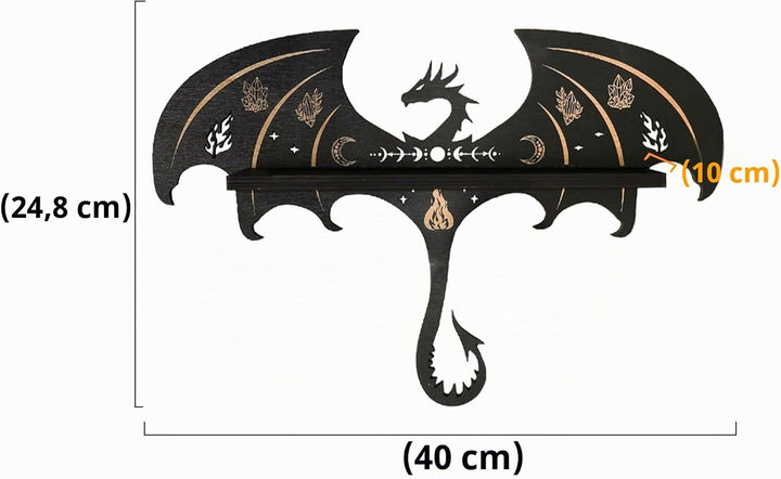 Gotisches Drachen Wandregal - Mystisches Schweberegal aus Holz für Kristalle &amp; Deko im Hexen-Stil. S