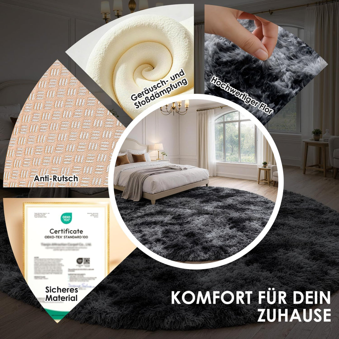 ROHATIM Schlafzimmer Plüsch Teppich Rund,Flauschiger Teppich für Wohnzimmer,modernes Wohnzimmer,Mädc
