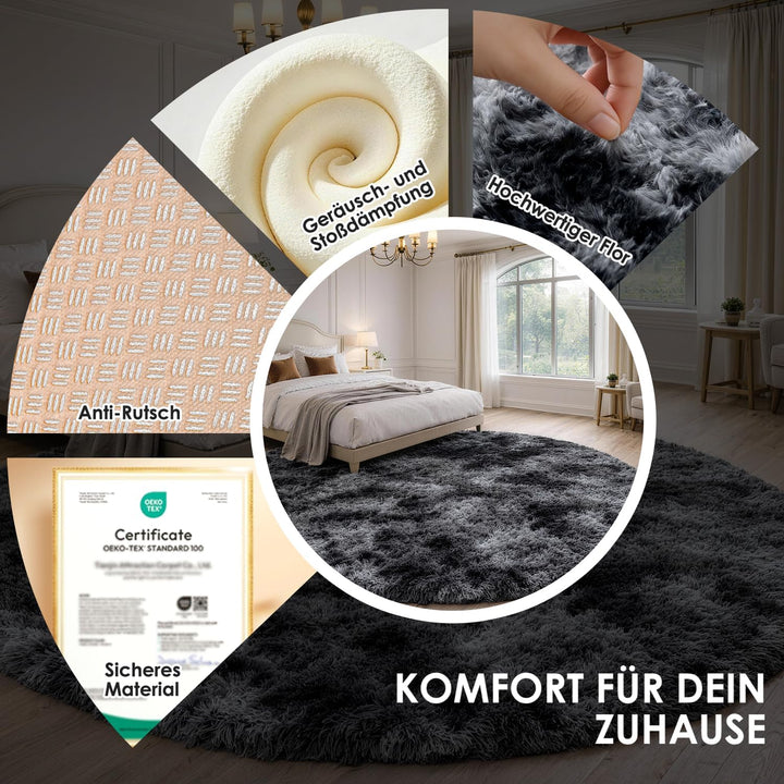 ROHATIM Schlafzimmer Plüsch Teppich Rund,Flauschiger Teppich für Wohnzimmer,modernes Wohnzimmer,Mädc