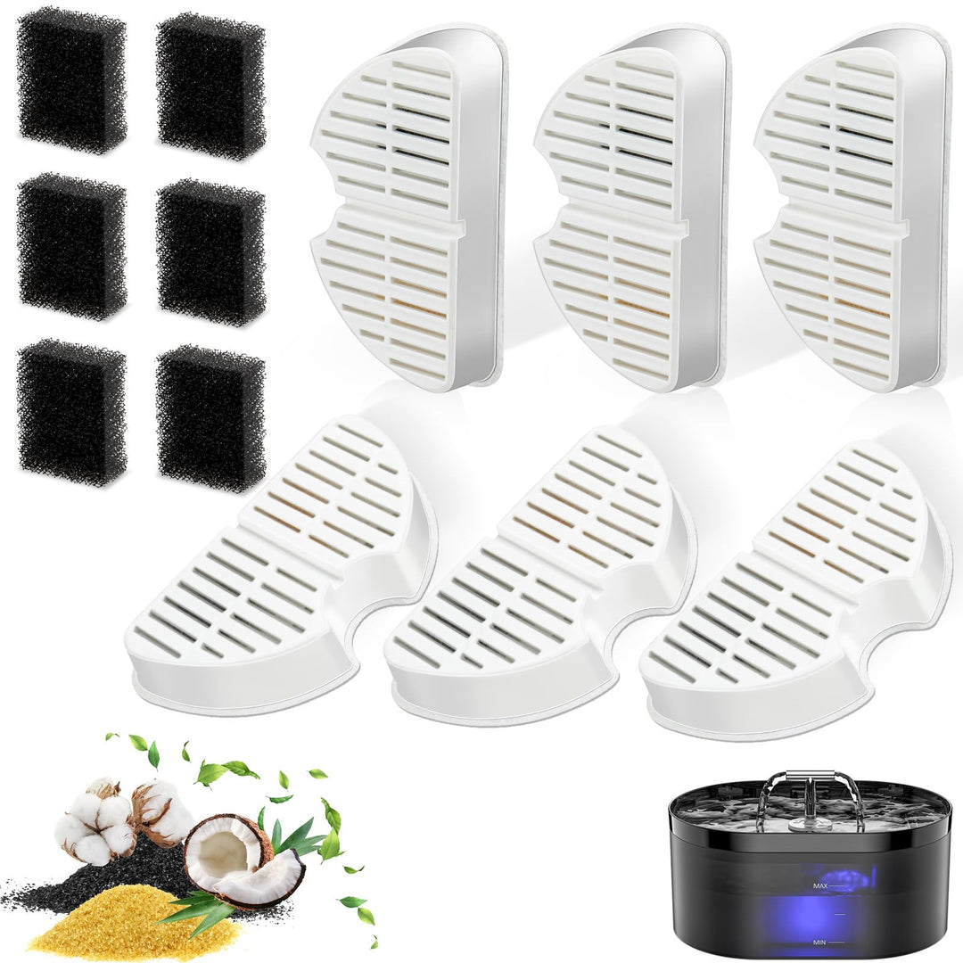 Cat Fountain Filter, 6 Pieces Filters + 6 Pieces Foam Filters for Cat Drinking Fountain, Filtering H