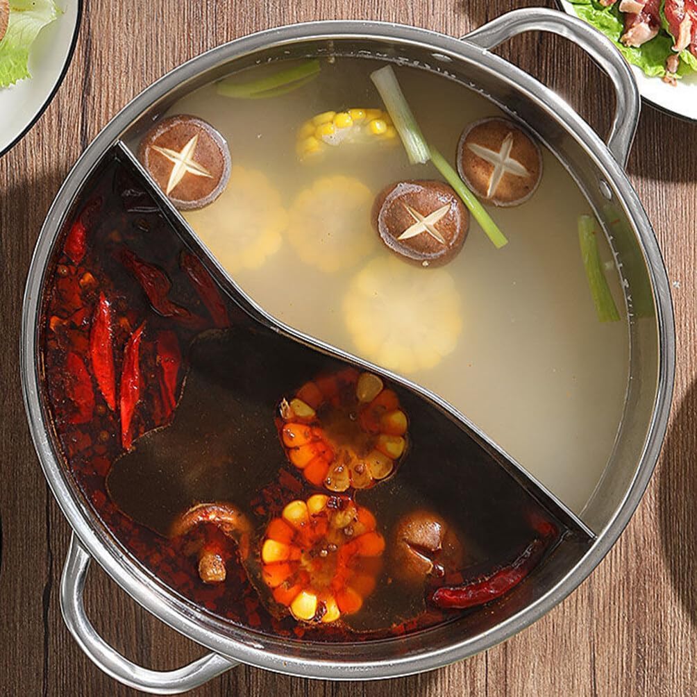 Ciieeo Edelstahl-Shabu-Shabu-Hot-Pot-Topf Mit Trennwand Chinesischer Doppelseitiger Topf Kochfeld Ko