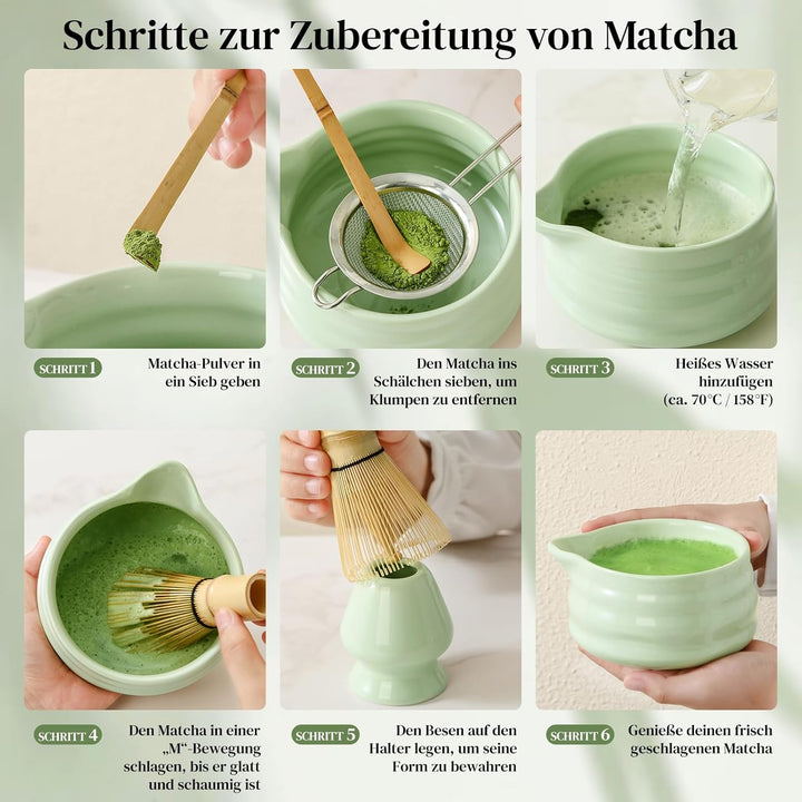 DOWAN Matcha Set, 7 Stück Matcha Tee Set, Matcha Zubehör Grün, Matcha Besen Set Keramik, Matcha Scha