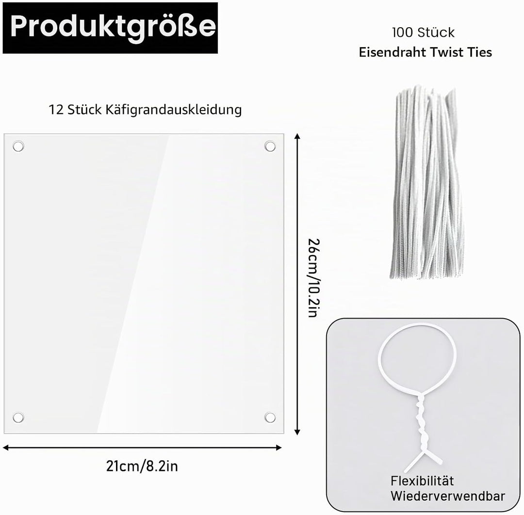 20 Stück Haustierkäfig-Einlage, 26 x 21 cm Käfig Urin Schutz, Seitenfutter Schutz Käfig Streu mit 10