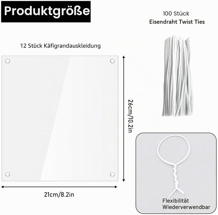 20 Stück Haustierkäfig-Einlage, 26 x 21 cm Käfig Urin Schutz, Seitenfutter Schutz Käfig Streu mit 10