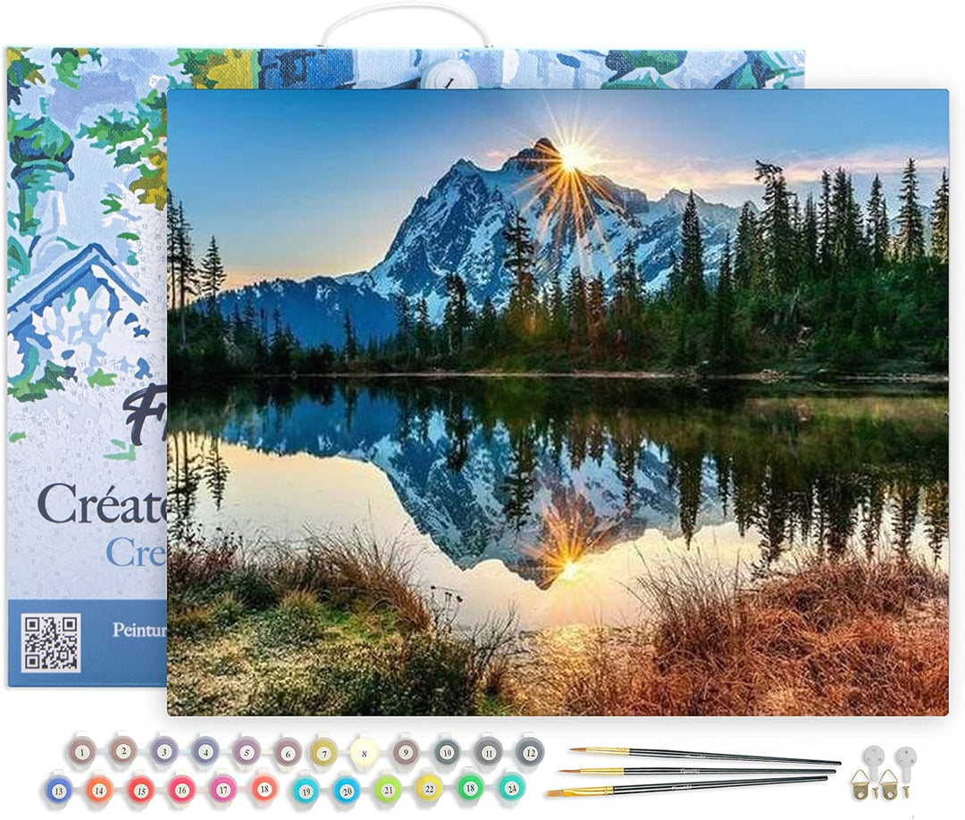 Figured'Art Malen Nach Zahlen Erwachsene Mit Rahmen See und gespiegelter Berg - Paint by Numbers Bas