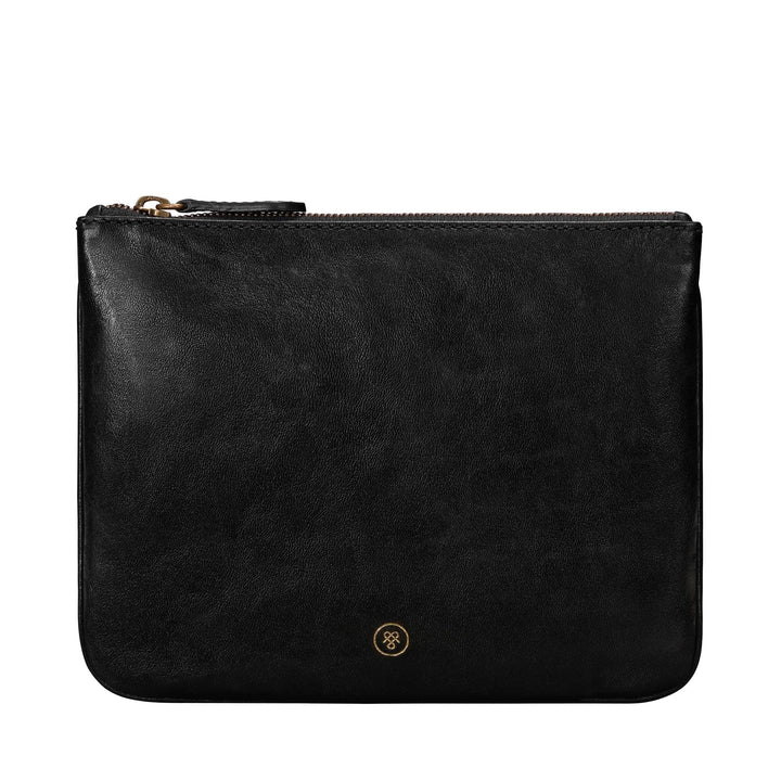 Maxwell-Scott Damen Leder Make-Up Beutel in Schwarz - Zeta, Schwarz