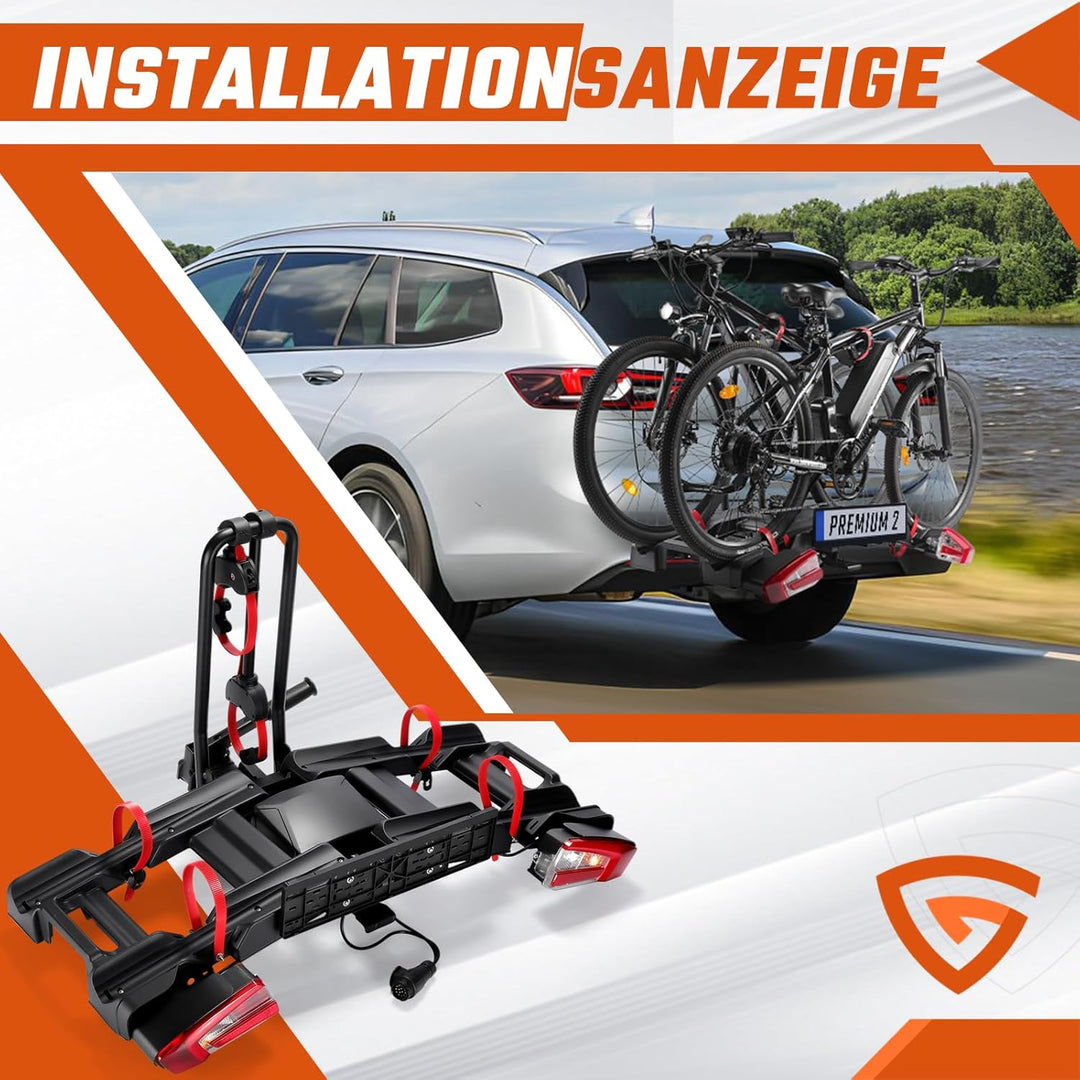 Fahrradträger E-Bike geeignet, Teilweise Vormontage, Diebstahlschutz, für 2 Fahrräder, für Anhängeku