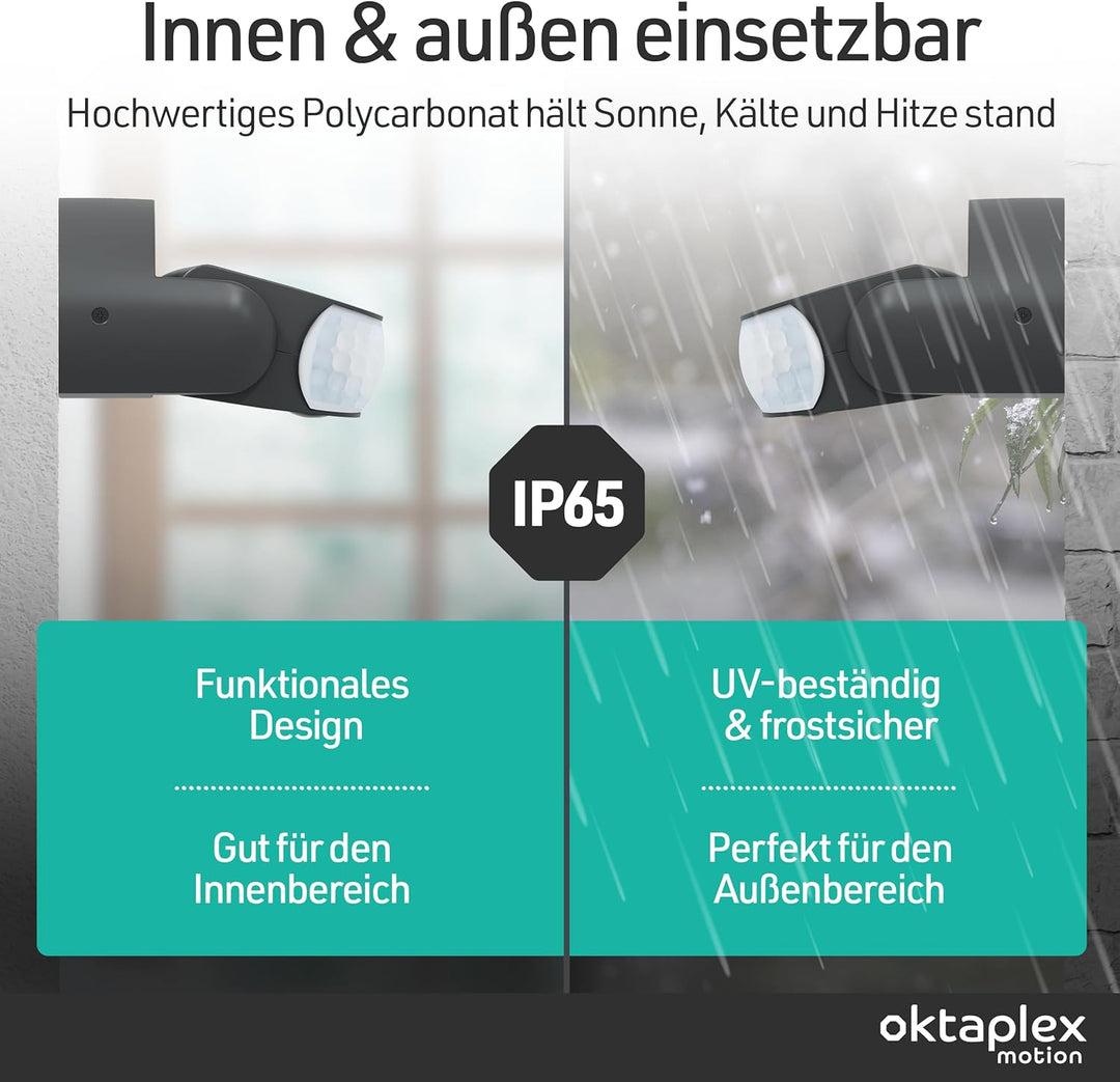 Oktaplex Bea Bewegungsmelder Aussen IP65 schwenkbar 180° Infrarot-Sensor 12m Reichweite 230V anthraz