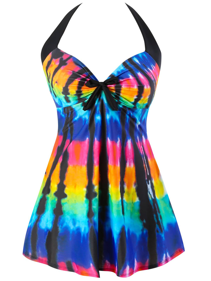 Damen Einteiler Badekleid Blumen Muster Gepolstert Badeanzug mit Shorts Grosse Grössen Bademode 4XL