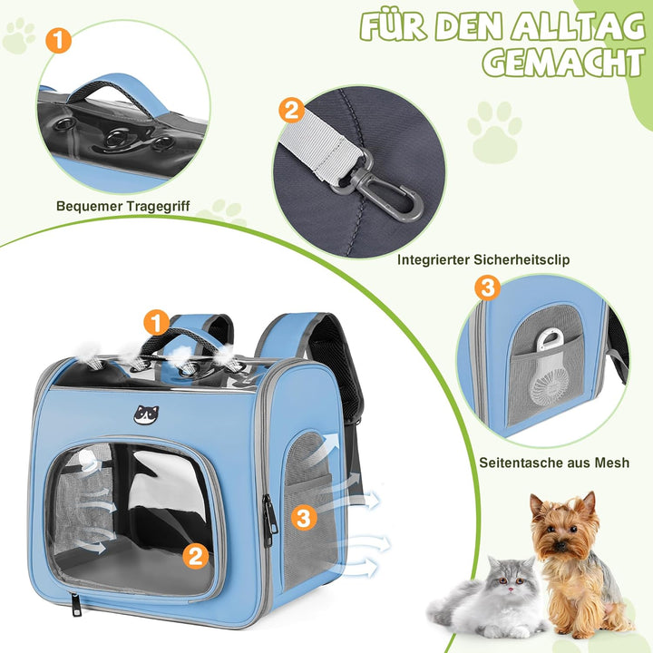 ALLSOPETS Katzenrucksack Faltbar Haustierrucksack mit Frontöffnung und Atmungsaktives Netzfenster Hu