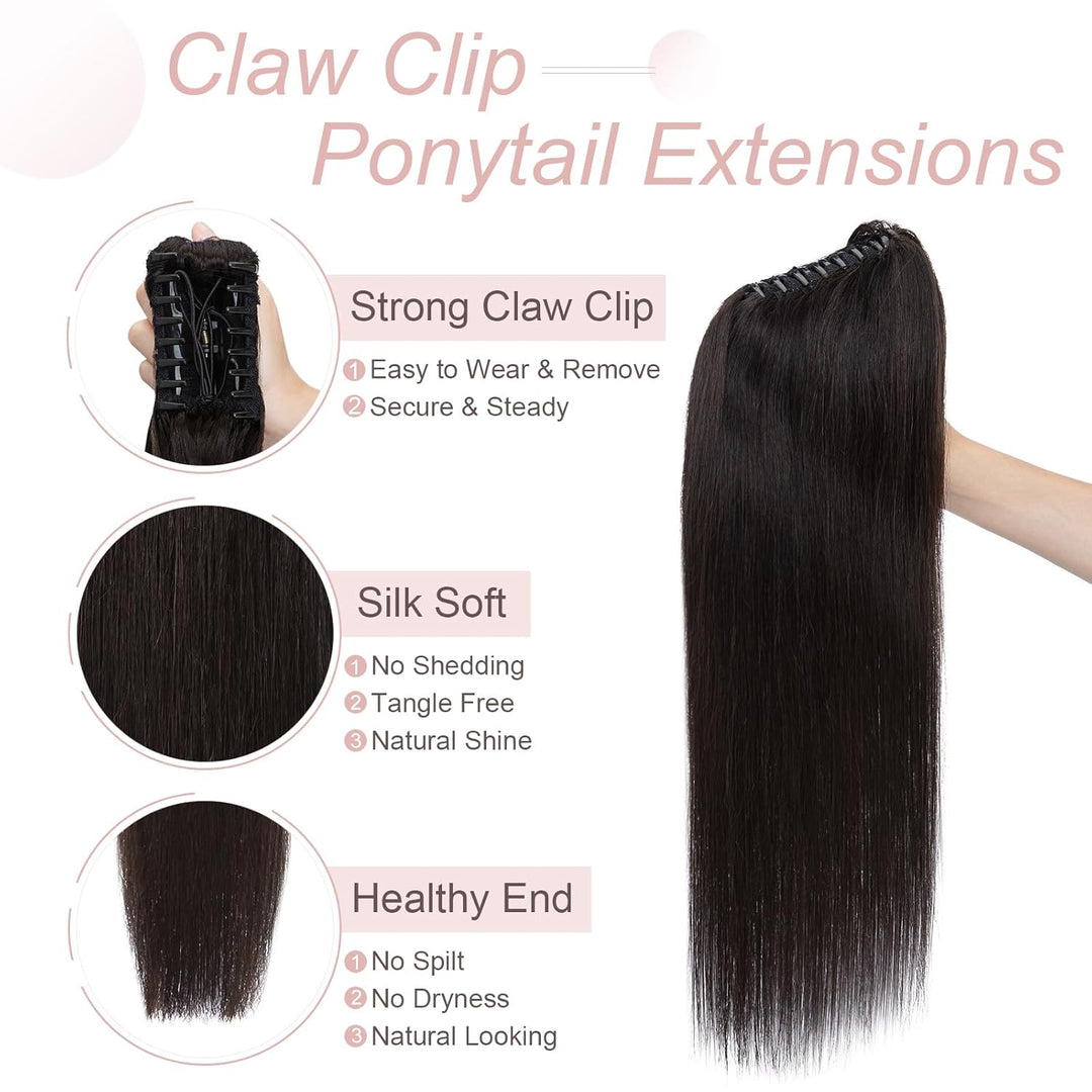 Clip in Pferdeschwanz Extensions Echthaar Haarteile Echthaar Ponytail Extension 7A Remy Hair Glatt Z