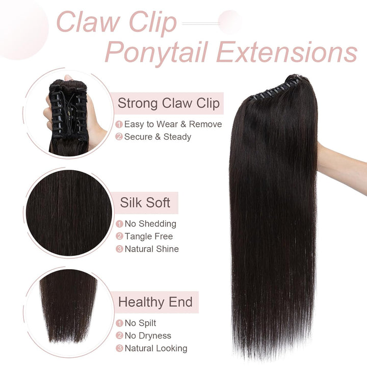 Haarteile Echthaar Ponytail Extension Clip in Pferdeschwanz Extensions Echthaar Glatt Zopf Haarverlä