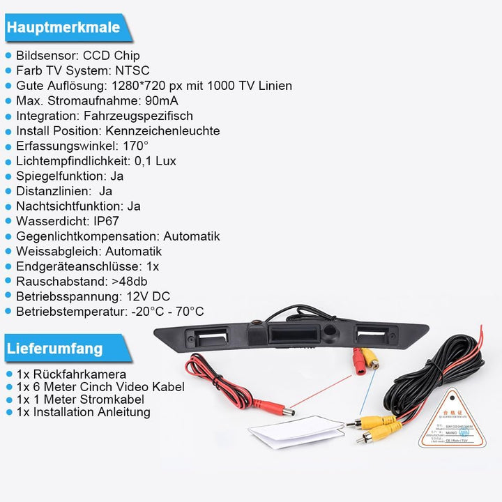 1280 * 720 Pixels Trunk Lid Grip Auto Rückfahrkamera Griffleiste Mit Taster Kofferraum Heckklappengr