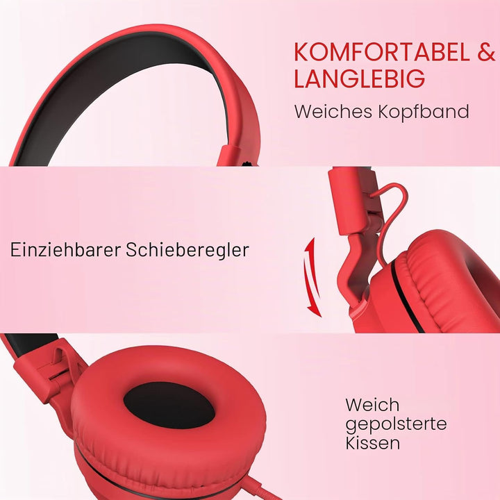 Rockpapa 952 Kinder Kopfhörer mit Kabel, Kopfhörer Kinder Mädchen, HD Mikrofon, Klinke 3.5 mm, Faltb