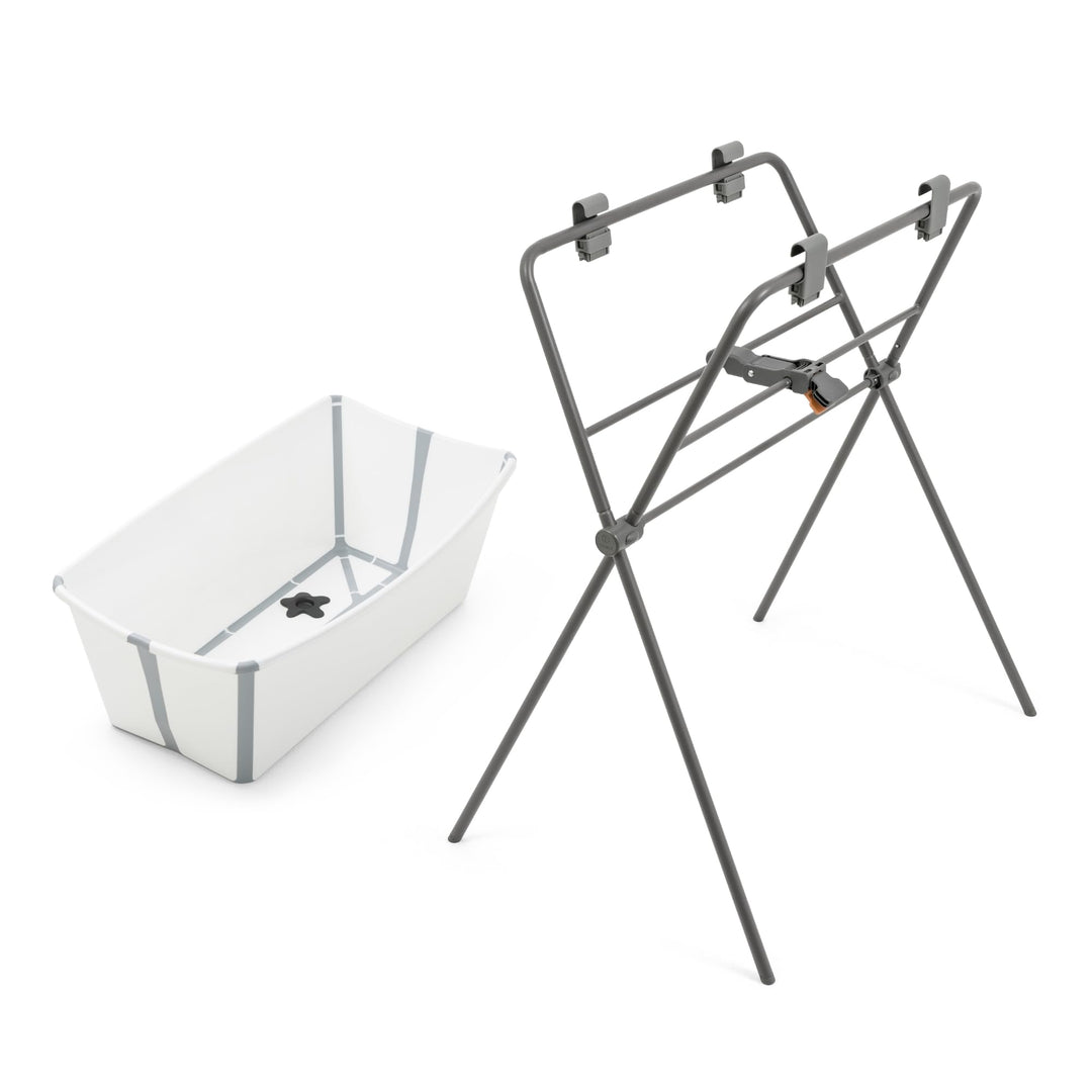 Stokke Flexi Bath (White) + Flexi Bath Stand - Babybadewanne für Babys bis 10 kg - Faltbar, langlebi