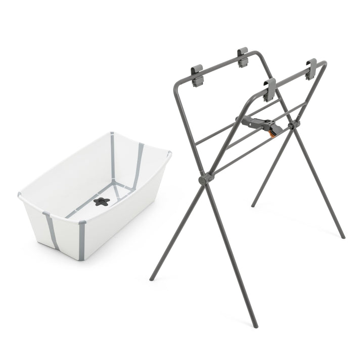 Stokke Flexi Bath (White) + Flexi Bath Stand - Babybadewanne für Babys bis 10 kg - Faltbar, langlebi