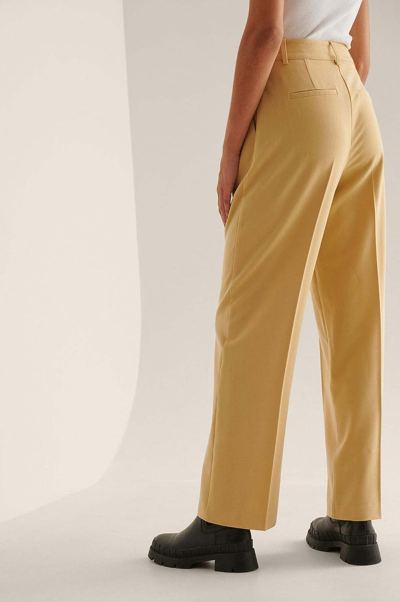 NA-KD Damen Loose Fit Suit Pants Hose 34 Pale Yellow, 34 Pale Yellow