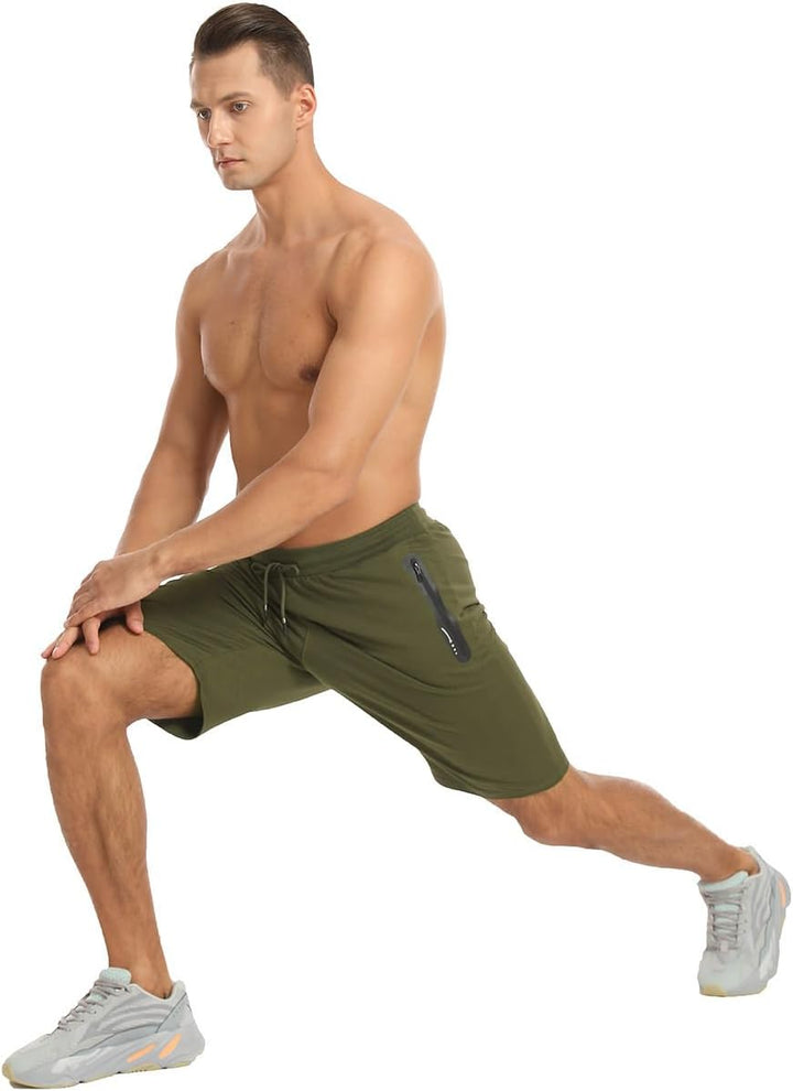 JustSun Sport Shorts Kurze Hosen Herren Baumwolle Mit ReissverschlussTaschen S Armeegrün, S Armeegrü