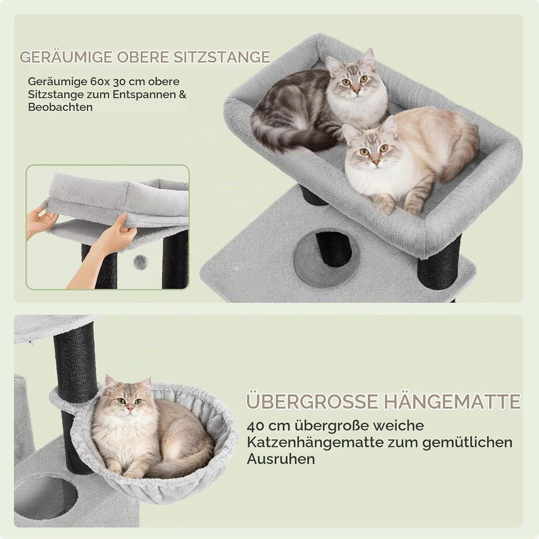 Kratzbaum für Grosse Katzen Stabil, 160 cm Katzenbaum für Maine Coons, 11 cm Dicker Sisalpfosten, 2